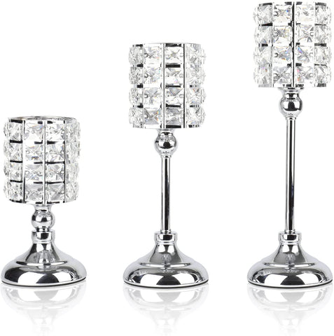 Set of 3 Crystal Candle Holders, Silver Cylinder-le-home-chic.myshopify.com-CANDLES