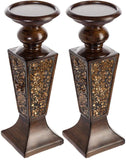 Pillar Candle Holder Set of 2- Crackled Mosaic Design (Walnut)-le-home-chic.myshopify.com-CANDLE SET