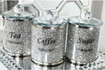 3PC Set of Tea, Sugar, Coffee Canisters Filled with Silver Crushed Diamonds-le-home-chic.myshopify.com-TEA CONTAINERS