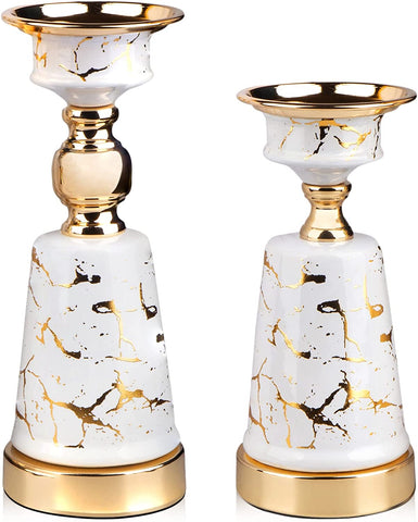 White and Gold Pillar Candle Holders Set of 2-le-home-chic.myshopify.com-CANDLES