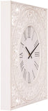 24" Distressed White Ornate Wood Carved Wall Clock-le-home-chic.myshopify.com-WALL CLOCK