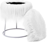 Round White Faux Fur Foot Stool Storage Ottoman with Pale Gold Legs-le-home-chic.myshopify.com-OTTOMAN