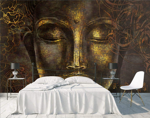 Gold Style 3D Look Buddha Wall Murals Om Mani Padme Hum-le-home-chic.myshopify.com-WALLPAPER