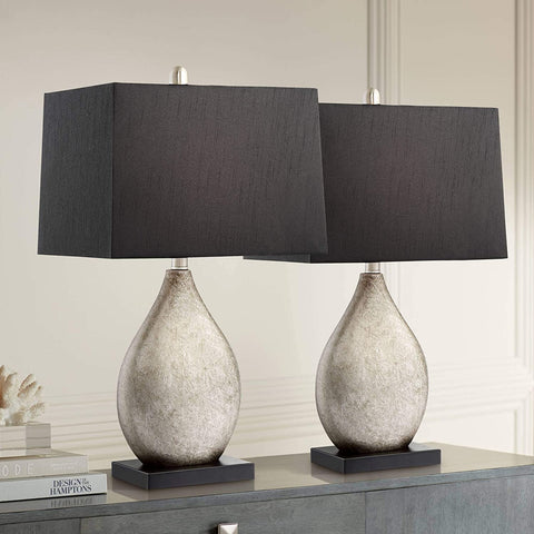 Contemporary Art Deco Style Table Lamps Set of 2 Silver Luxe Metal-le-home-chic.myshopify.com-LAMPS