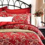 Red Floral Comforter Set, Vintage Flowers Pattern Printed-le-home-chic.myshopify.com-COMFORTER SET