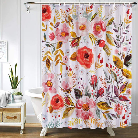 Colorful Spring Flower Cloth Shower Curtain Set with Hooks-le-home-chic.myshopify.com-SHOWER CURTAIN