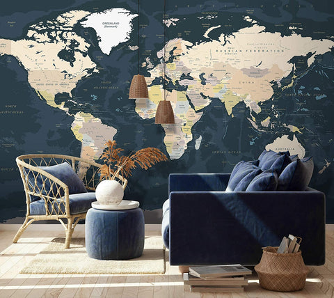 Dark Map Wall Mural Large Maps Wallpaper-le-home-chic.myshopify.com-WALLPAPER