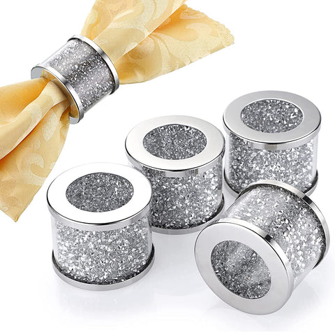 Set of 4 Crushed Diamond Napkin Rings Sparkly Glass Napkin Holder-le-home-chic.myshopify.com-NAPKING RINGS