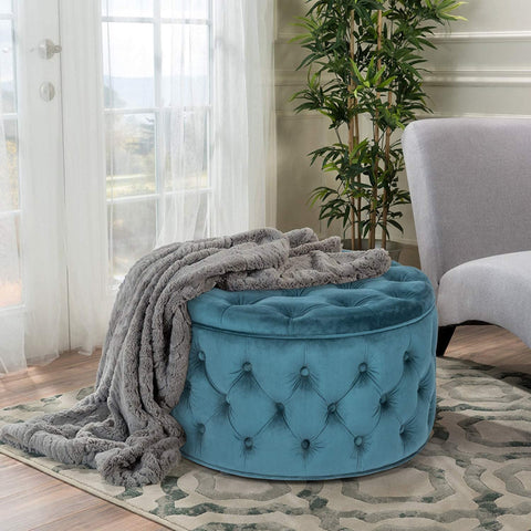 Round Velvet Storage Ottoman, Coffee Table, 28.1" W-le-home-chic.myshopify.com-COFFEE TABLE