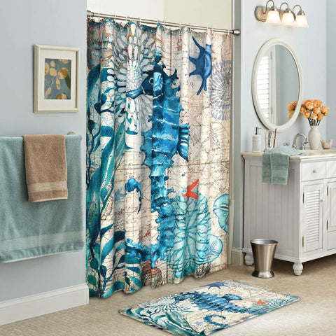 Sea Horse Fabric Shower Curtain-le-home-chic.myshopify.com-SHOWER CURTAIN