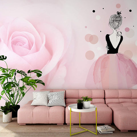 Ballerina Girl Wall Mural Pink Rose Wall Art-le-home-chic.myshopify.com-WALLPAPER