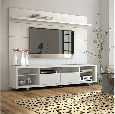 86 Inch TV Stand and Floating Wall with LED Lights in White Gloss-le-home-chic.myshopify.com-FLOATING TV STAND
