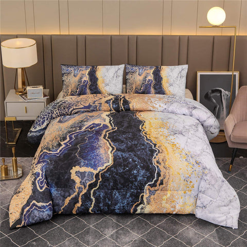 Retro Style Blue Comforter Bedding Sets 3D Watercolor Pattern-le-home-chic.myshopify.com-COMFOTER SET
