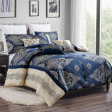 7 Piece Queen Size Comforter Set - Blue Jacquard-le-home-chic.myshopify.com-COMFORTER SET