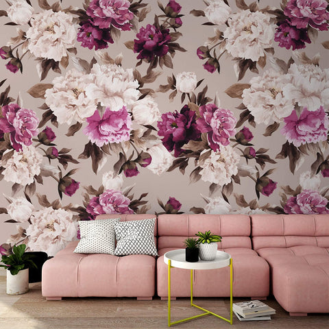 Watercolor Style Pink Peony Wall Mural-le-home-chic.myshopify.com-WALLPAPER