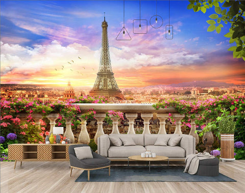 City Wallpaper Eiffel Tower Wall Mural Sunrise in the Paris-le-home-chic.myshopify.com-WALLPAPER