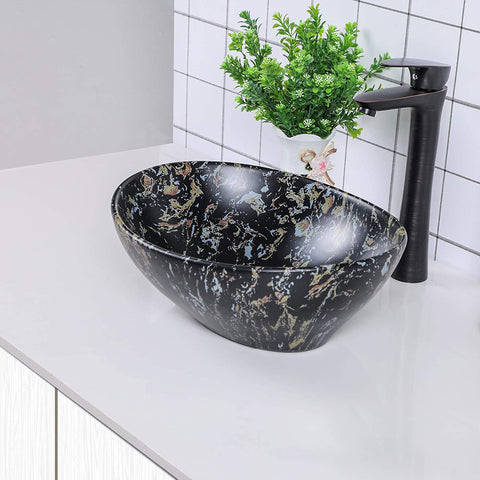 Vessel Sink Black - 16"x13" Bathroom Oval Shape-le-home-chic.myshopify.com-BATHROOM SINKS