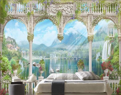 Nature Wallpaper Lake Landscape and Swan Wall Murals-le-home-chic.myshopify.com-WALLPAPER