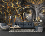 Wallpaper 3D Look Gold Buddha and Leaves Wall Murals-le-home-chic.myshopify.com-WALLPAPER