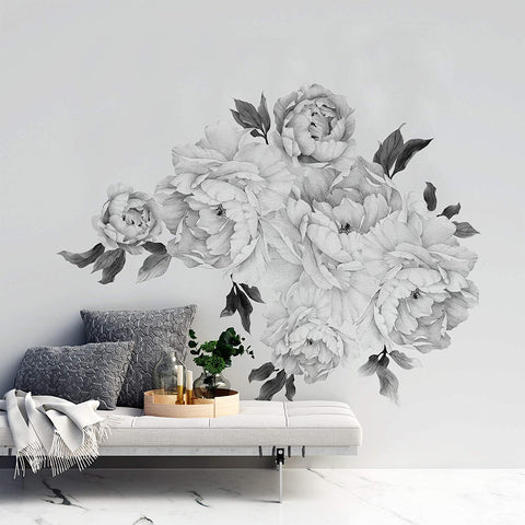 Peony Wall Decal Black and White -Removable Peel and Stick-le-home-chic.myshopify.com-WALLPAPER