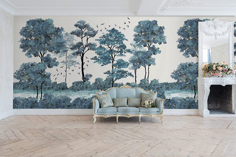 Watercolor Tree Wallpaper Vintage Monochrome Forest Wall Mural-le-home-chic.myshopify.com-WALLPAPER