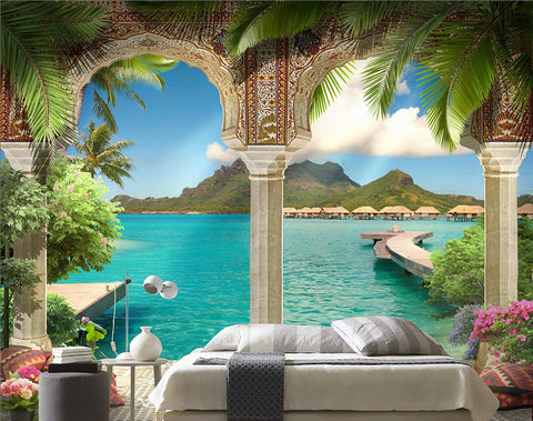 Wallpaper 3D Look Sea Landscape and Arabian Arch Wall Murals-le-home-chic.myshopify.com-WALLPAPER