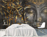 Wallpaper 3D Look Gold Buddha and Leaves Wall Murals-le-home-chic.myshopify.com-WALLPAPER
