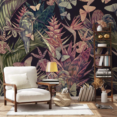 Tropical Flower Wallpaper Butterfly Wall Mural-le-home-chic.myshopify.com-WALLPAPER