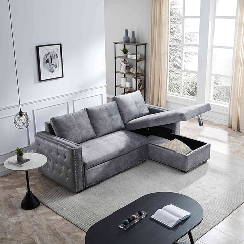 91" Reversible Sectional Sleeper Sofa with Storage Chaise-le-home-chic.myshopify.com-SOFA