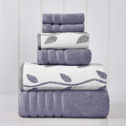 6-Piece Yarn Dyed Organic Vines Jacquard/Solid Ultra Soft 500GSM 100%-le-home-chic.myshopify.com-TOWELS