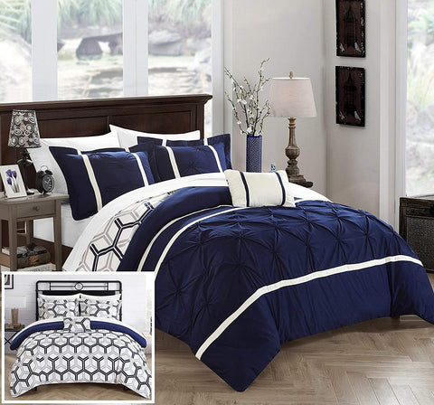 4 Piece Pinch Pleated Ruffled and Reversible Geometric Design-le-home-chic.myshopify.com-COMFORTER SET