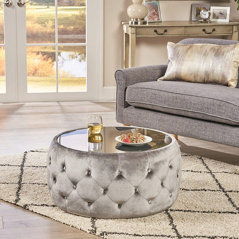 Glam Velvet and Tempered Glass Coffee Table Ottoman-le-home-chic.myshopify.com-COFFEE TABLE