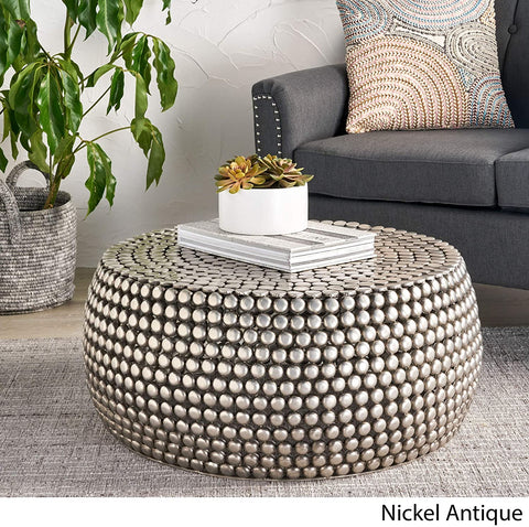 LIZZY Modern Textured Iron Coffee Table, Nickel Antique-le-home-chic.myshopify.com-COFFEE TABLE