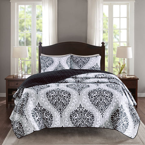 3 Piece Quilt Coverlet Bedspread Ultra Soft Printed Damask Pattern-le-home-chic.myshopify.com-QUILT SET