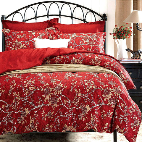 Red Floral Comforter Set, Vintage Flowers Pattern Printed-le-home-chic.myshopify.com-COMFORTER SET