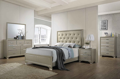6-Piece Champagne Finish with Upholstered King Size Bedroom Set-le-home-chic.myshopify.com-BEDROOM SET