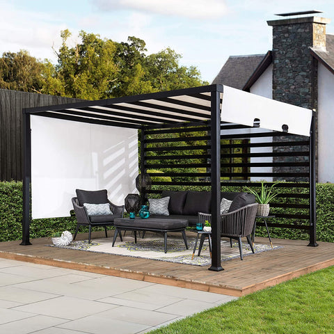 10 ft. x 12 ft. Modern Steel Pergola with White Adjustable Shade-le-home-chic.myshopify.com-OUTDOOR CHAIRS