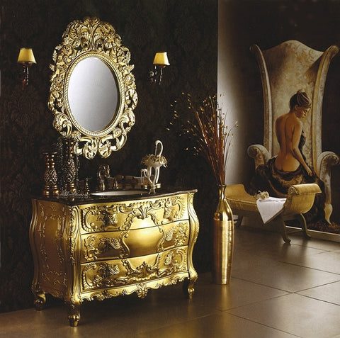 French Royal Gold-Leaf - Hand Carved Bathroom Vanity With Marble Top-le-home-chic.myshopify.com-GOLD LEAF BATHROOM VANITY MIRROR